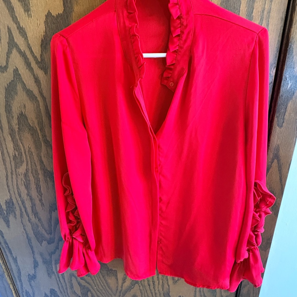Zara Vibrant Red Ruffle Blouse